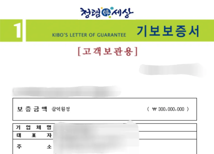 기술보증기금 3억원 보증 실적